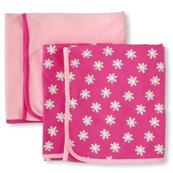 Baby Girls Blanket Swaddle Blankets 2-PK 34" x 34" NEW Pink Flower Floral Print - Picture 1 of 3